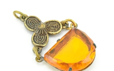 Antique Art Deco Citrine Crystal Necklace Pendant