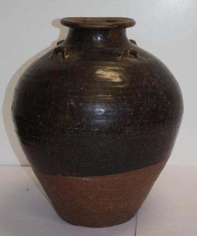 Antique Chinese Martaban stoneware storage jar with four app...