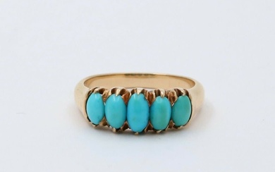 Antique Five Stone Turquoise and 14K Gold Band, Stacking Ring