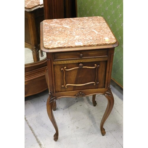 Antique French Louis XV style marble topped nightstand, appr...