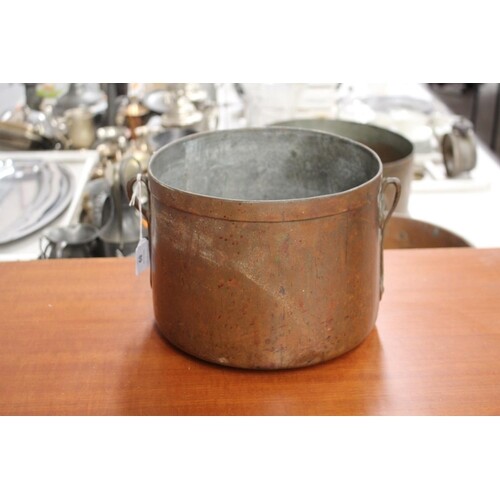 Antique French copper pot, with handles, approx 20cm H x 25c...