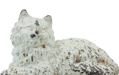Antique Hubley Style Cast Iron White Cat Doorstop 6 in. height x 10.25 in length, original paint