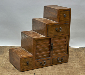 Antique Japanese Wood Step Tansu Cabinet