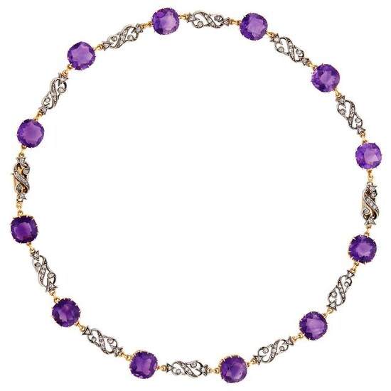 Antique Silver, Gold, Amethyst and Diamond Necklace/Bracelets Combination