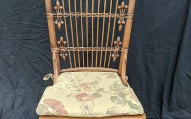 Antique Stick & Ball Oak Reed Side Chair