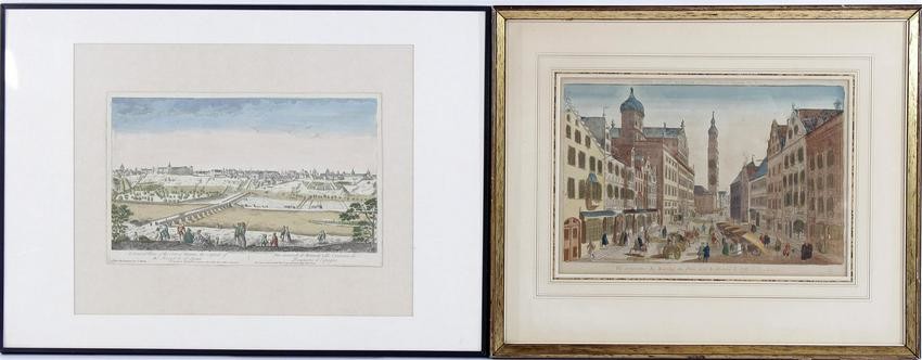 Antique colored engraving of Augsburg at the time of &
