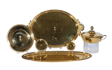 Assembled Empire Style French 950-Silver Gilt Partial Hollow Dinner Service, Predominantly Arthus-Bertrand and Cie (Founded 1803) for Export, 20th Century, 41 Pieces; 671.1 ozt