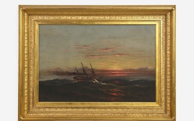 Attributed to James Hamilton (1819-1878), Sunset at Sea with Sail Steamer, circa 1877