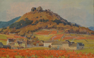 August Croissant,, view of the Hambach Castle,oil...