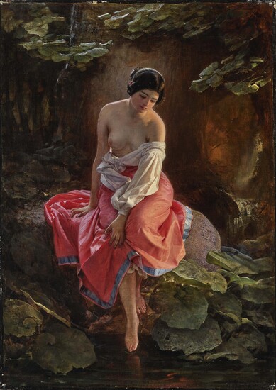 August Riedel1799 Bayreuth - 1883 Rome Femme romaine se baignant R. inférieur signé, nom de...