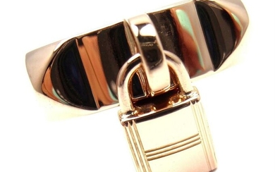 Authentic! Hermes 18k Rose Gold Collier De Chien Lock Band Ring Size 49 US 4 3/4