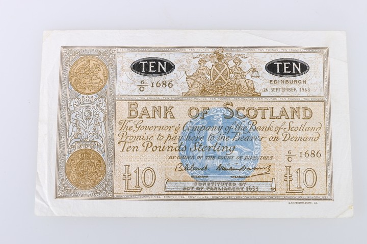 BANK OF SCOTLAND £10 ten pound banknote 26th September...