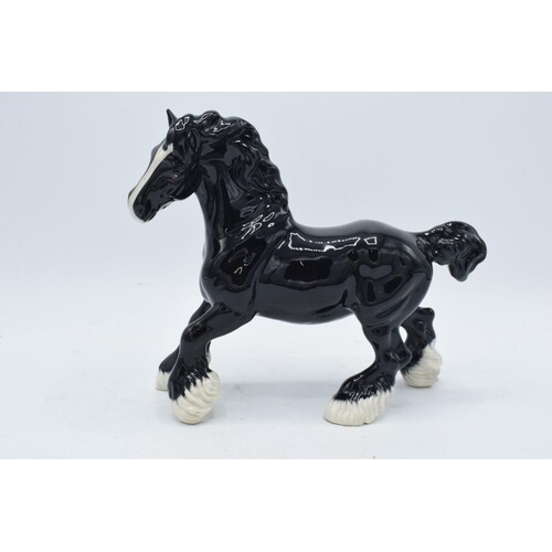 Beswick model of black cantering Shire horse 975 with BCC 19...