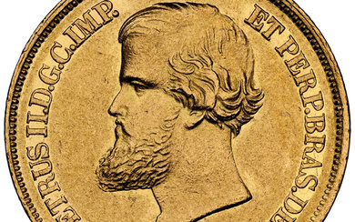 Brazil: , Pedro II gold 10000 Reis 1888 AU55 NGC,...
