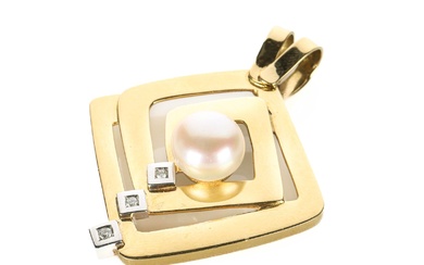 Brilliant and pearl pendant of 18 kt, 19 gr