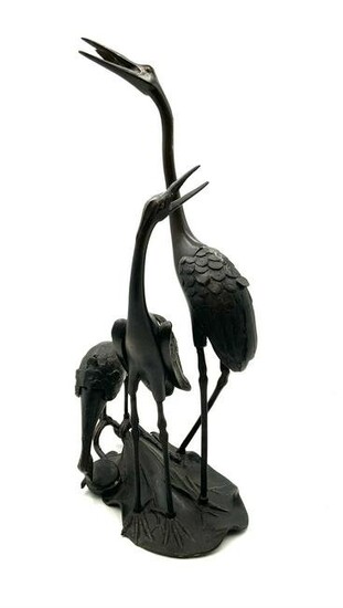 Bronze Japanese Sculpture of Herons.
