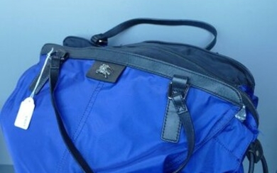 Burberry bag in blue canvas, tartan inside