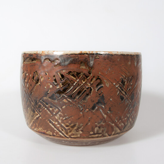 CARL-HARRY STÅLHANE. for Rörstrand, urn, unique, carved and glazed stoneware. Signed and dated -52.