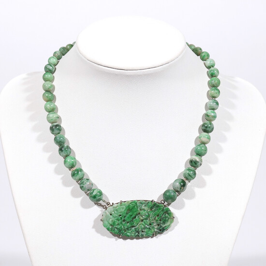 CARVED JADE PENDANT & BEADED NECKLACE
