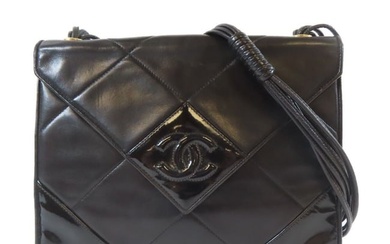 CHANEL Quilted CC GHW Vintage Handbag Shoulder Crossbody Lambskin Leather Black