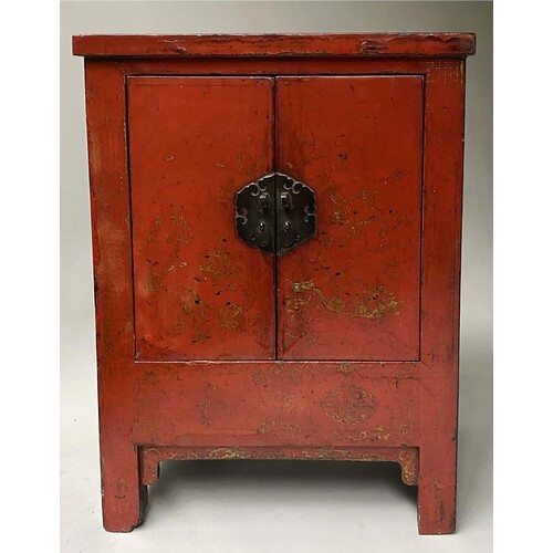 CHINESE CABINET, antique 19th century scarlet lacquered and ...