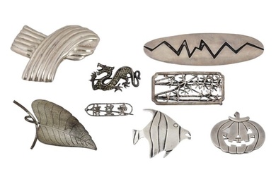 COLLECTION OF FIGURAL STERLING SILVER PIN BROOCHES