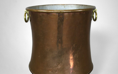 COPPER BARREL on stand with brass handle, 20th century.