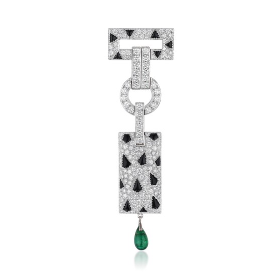 Cartier "Panthere Pelage" Diamond Onyx and Emerald Brooch