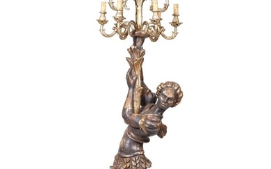 Carved Giltwood Blackamoor Torchere, 20th c., H.- 87 in., W.- 16 in., D.- 16 in.