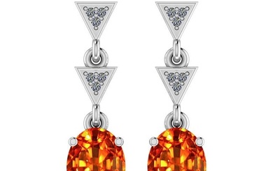 Certified 3.04 Ctw SI2/I1 Orange Sapphire And Diamond 14K White Gold Vintage Style Earrings