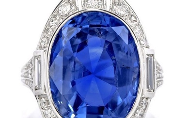 Ceylon No Heat 16.17 carats Blue Sapphire Diamond Platinum Cocktail Ring