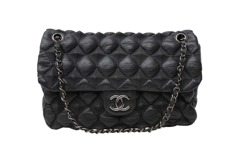 Chanel Anthracite Bubble Pyramid Quilted Jumbo Flap Bag