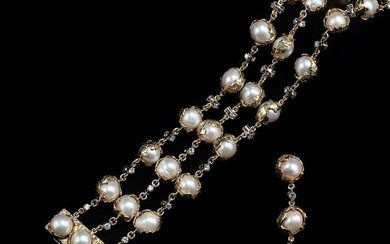 Charles de Temple - A pearl and diamond 'Wrapped' bracelet, together with a matching single earring