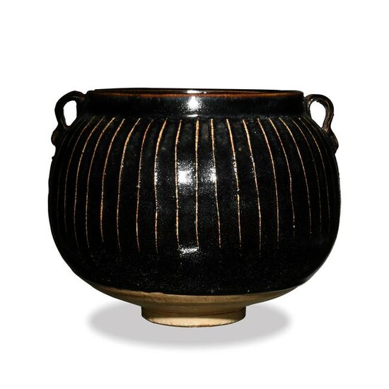 Chinese Black Glazed Melon Shaped Jar, Song or Jin