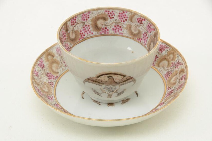 Chinese Export porcelain cup and saucer with American