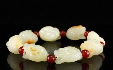 Chinese Qing Dynasty Hetian Jade Tiger Head Bracelet