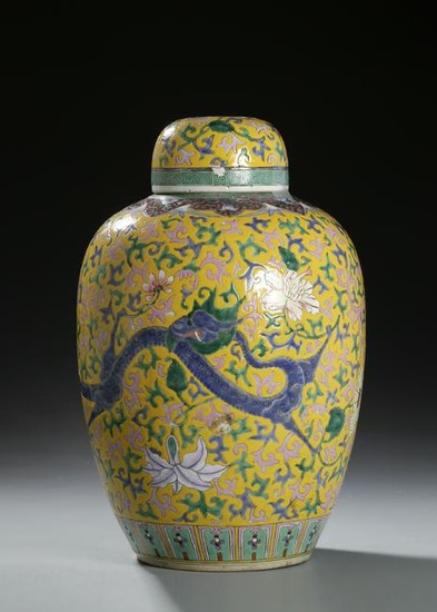 Chinese Yellow-Ground Enameled Jar and Cover