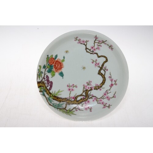 Chinese famille rose saucer dish, with blue seal mark, 20cm ...