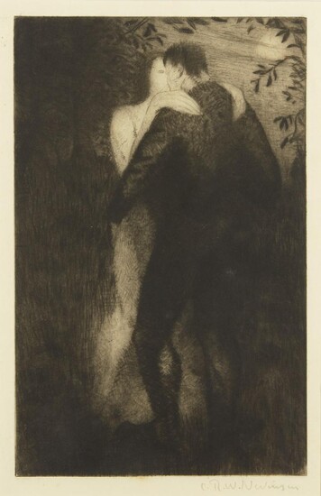 Christopher Richard Wynne Nevinson ARA, British 1889–1946, The Lovers; etching on wove, signed and titled in pencil, sheet: 46 x 28.7 cm, (framed)