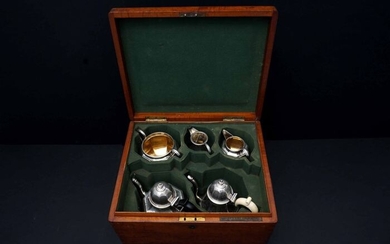 Coffee and tea service, in an Original Wooden Box (5) - .925 silver - William Stocker - England - 1864