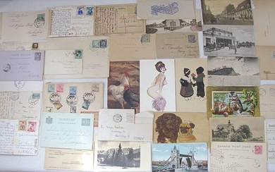 Collection of 34 antique and old postcards, covers, some of them sent by mail