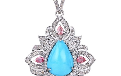 Collier d'inspiration Art Nouveau en turquoise et diamants Q8413/35 - OKO DESCRIPTION DU TITRE :...