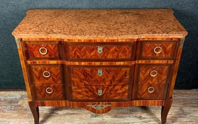 Commode - Transition Style - Kingwood, Marble, Tulipwood, parquetry - 19th century