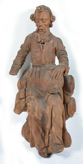 Continental carved wooden figure of a bearded man , 41"