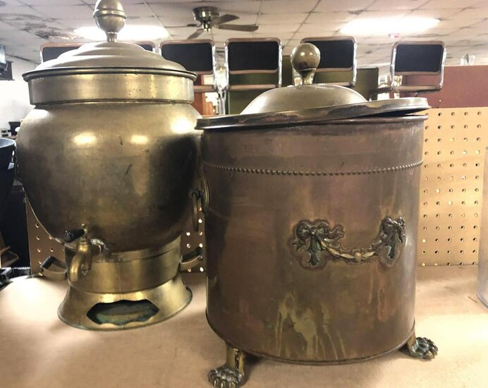 Copper and Brass lot. Copper lidded bucket, and Brass
