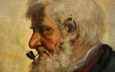 Cornish Fisherman Smoking Clay Pipe Antique British Signed Oil Painting