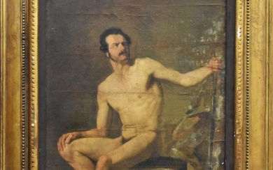 DIPINTO-‘Nudo maschile’ olio su tela sec.XIX cm....