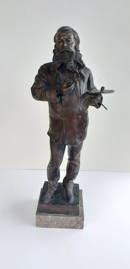 Dal modello di Vincenzo Gemito (1852-1929) - Sculpture, figure de Meissonier, great French artist - 60 cm - Bronze, Marble - First half 20th century
