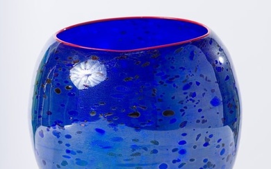 Dale Chihuly Cobalt Blue Macchia Basket with Cadmium Red Lip Wrap, 1994
