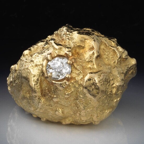 David Webb Gold Nugget and 0.76 ct Diamond Ring
